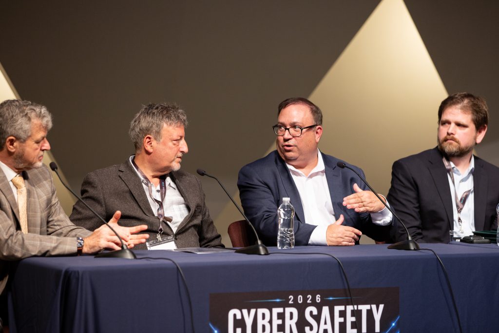 Photo: Lucian Niemyer, Moderator, Chuck Brooks, Brooks Consulting International, Brian Correia, Sans, and Matthew Jablonski, George Mason University
